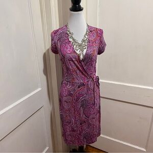 Ann Taylor Paisley Wrap Midi Dress - Pink and Purple